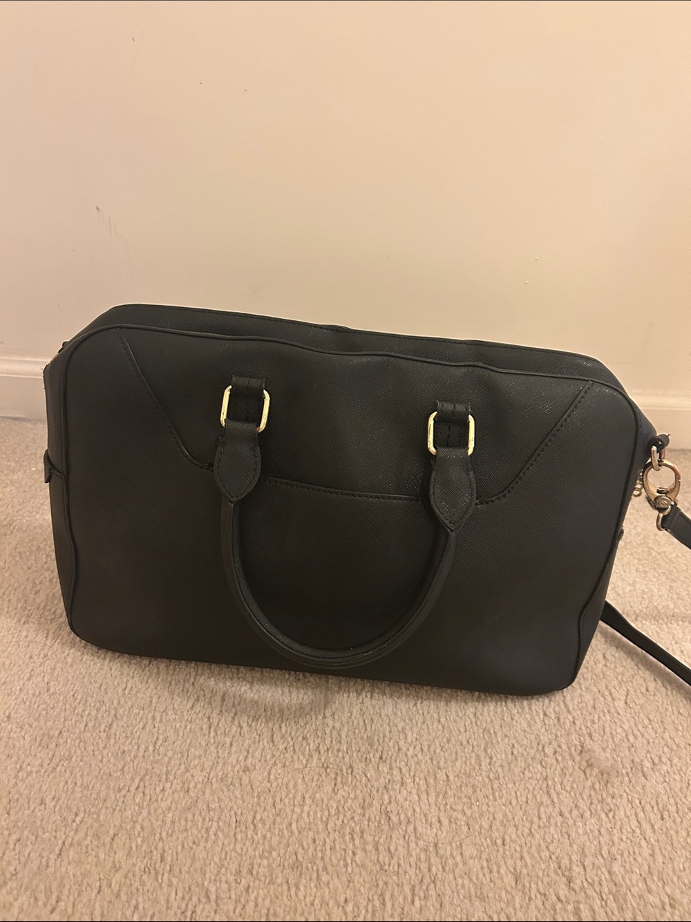 henri bendel Black Satchel with Gold Accent Logo Charm - Picture 2 of 11